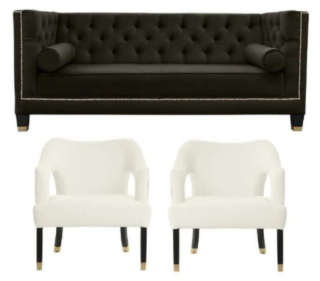 Chesterfield+2 Nojatuoli Musta Valkoinen XXL Suuri Tekstiili Kangas Soiva Luova