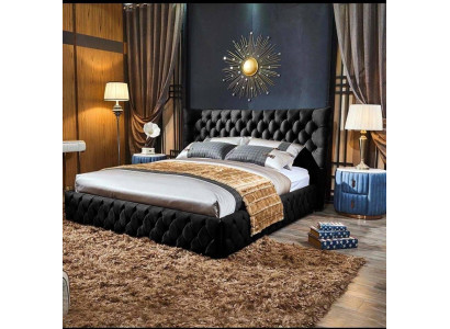 Chesterfield Musta Sänky Makuuhuone Sängyt Tekstiili Sametti Suuret Hotellisängyt