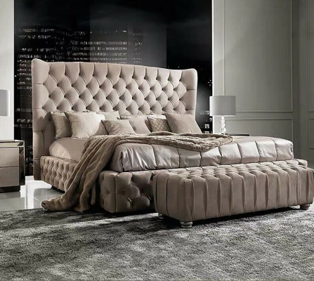 Aito Chesterfield-petikiiltonen kaksoishotellivuode tekstiilipäällysteinen 160x200 cm kangas uusi