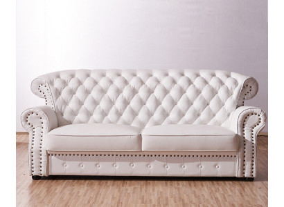 Valkoinen Kolmonen Chesterfield Korkea Selkänoja Aito Käsityö Nahkasohva