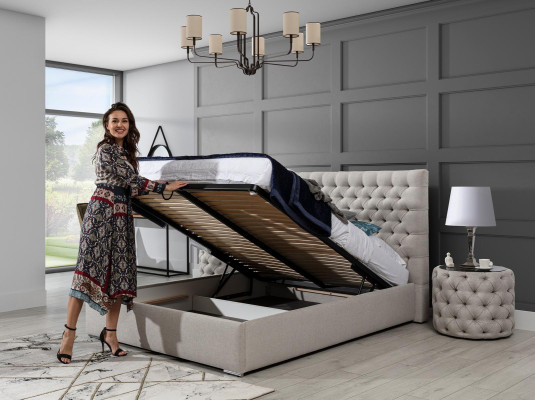 Modern Bett Weißes tyylikäs Chesterfield-kaksoisvuodesign, vuoteet, pehmustetut vuoteet.