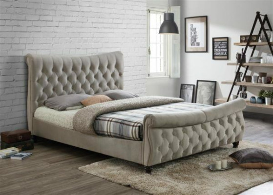 Chesterfield Tekstiili Tyyny Sänky Suunnittelija Sängyt Beige Hotelli Kaksinkertainen Makuuhuone