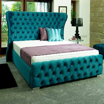 Chesterfield Turkis Vihreä Suunnittelijan Sänky Makuuhuone Tekstiili Nahka Pehmuste 180x200 cm