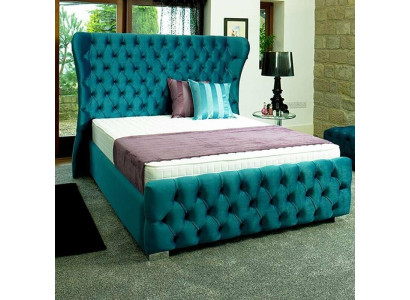 Chesterfield Turkis Vihreä Suunnittelijan Sänky Makuuhuone Tekstiili Nahka Pehmuste 180x200 cm