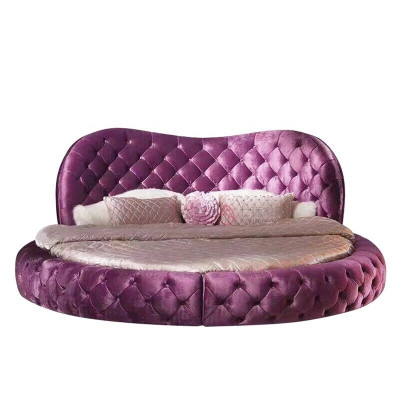 Runde Chesterfield Design Sänky Makuuhuone Tekstiili Nahka Päällyste Purppura Pyöreä Luksus