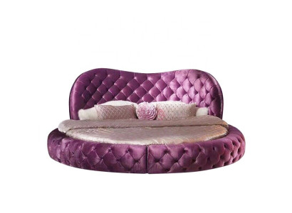 Runde Chesterfield Design Sänky Makuuhuone Tekstiili Nahka Päällyste Purppura Pyöreä Luksus