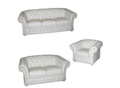 Valkoinen Chesterfield Sohva 3+2+1 ISTUMA Polsteri Suunnittelija Sohvapaketti