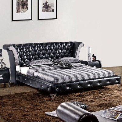 Ruostumaton teräs Luxus Chesterfield nahka sänky Tupla pehmuste Designer sängyt Hotelli