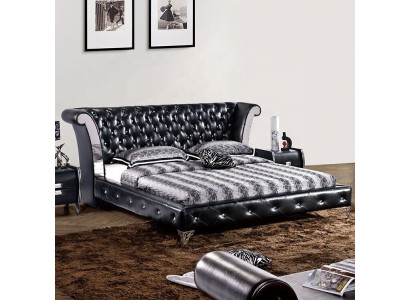 Ruostumaton teräs Luxus Chesterfield nahka sänky Tupla pehmuste Designer sängyt Hotelli