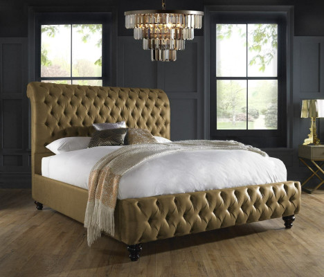 Kultainen Luxus Samt Tekstiili Englanti Sänky Kaksinkertainen Design Chesterfield 160x200cm Sängyt