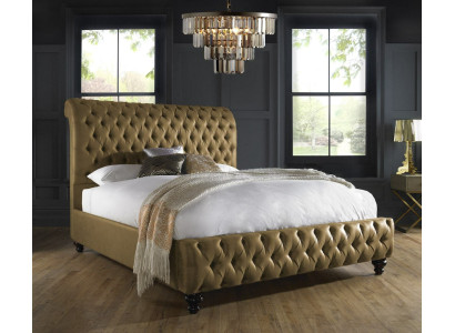 Kultainen Luxus Samt Tekstiili Englanti Sänky Kaksinkertainen Design Chesterfield 160x200cm Sängyt