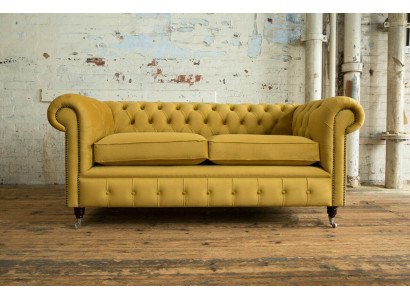 Keltainen Chesterfield-kaksistuttava designer olohuoneen 2-paikkainen sohva