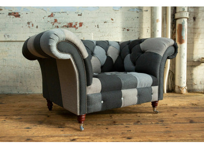Harmaan sininen Chesterfield -nojatuoli, yksi istuin, design-huonekalut