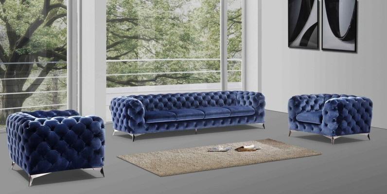 Sininen Chesterfield-istuimenvaippatekstiili 2+2 designer-huonekalu