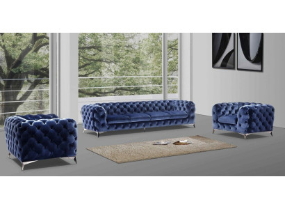 Sininen Chesterfield-istuimenvaippatekstiili 2+2 designer-huonekalu