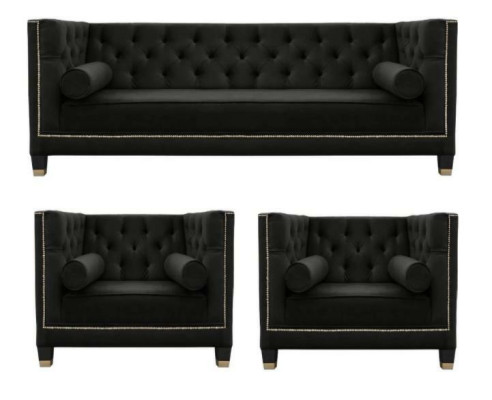 Musta olohuoneen sohvakalusto Chesterfield -nojatuoli kolmen istuttava 3-osainen