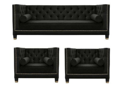 Musta olohuoneen sohvakalusto Chesterfield -nojatuoli kolmen istuttava 3-osainen