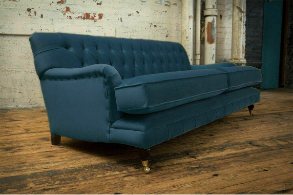 Sininen moderni Chesterfield-kolmiohohva, luksus 3-paikkainen sohvajakso, olohuoneen sohva