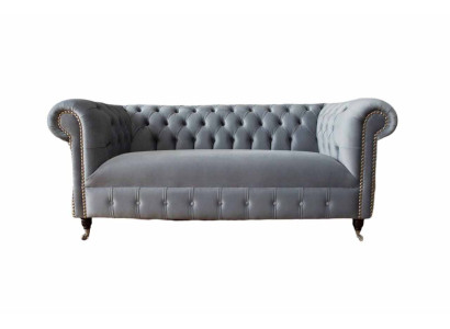 Chesterfield Harmaa Kolmipaikkainen Sofa Sofat Samettikalusteet 230cm