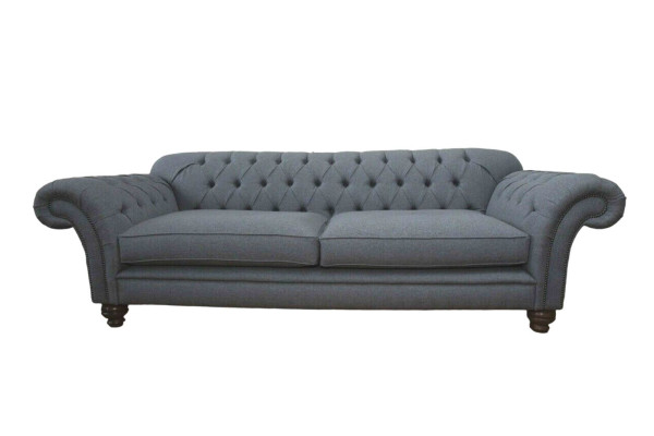 Sohva Luxus Tekstiili Chesterfield Sofa Verhoiltu 3-paikkainen Harmaa Design