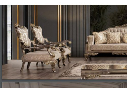 Ylellinen, klassinen, beige- ja kultavärinen barokkityylinen Chesterfield-nojatuoli