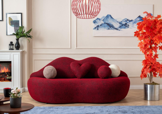 Lippen 3-istuttava designer-sohva verhoiltu sohva tekstiili punainen