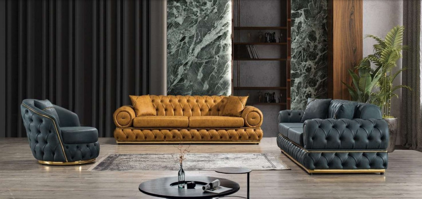 Luxus Chesterfield-sohvakokonaisuus 3+3+1-istuttava kokonaisuus sohva nojatuoli sohvat nahka