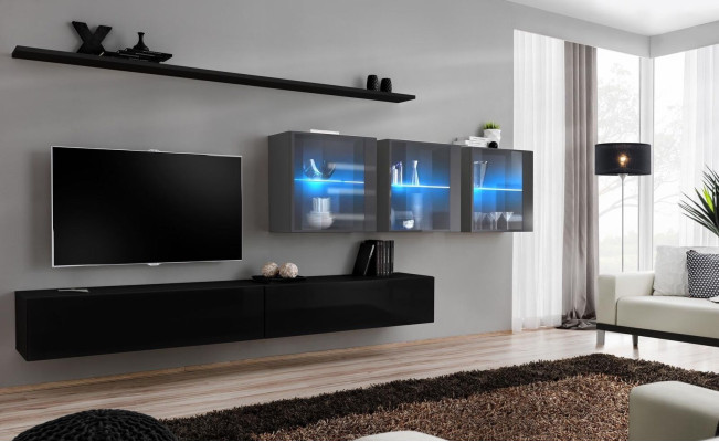 Wohnwand-sarja 7-osainen moderni olohuonekaluste TV-teline design seinähyllykokonaisuus