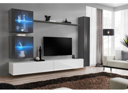 Suunnittelijan olohuoneen seinä Moderni TV-taso Huonekalut Harmaa Sisustus Sideboard