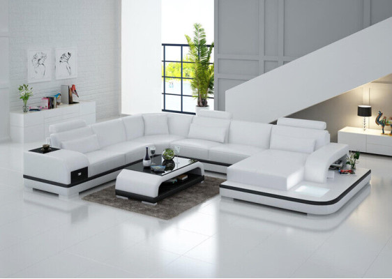 Ledersofa Couch Wohnlandschaft Ecksofa Eck Garnitur Design Modern Sofa +USB Neu