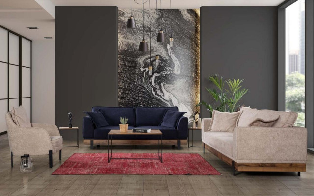 Sohvaryhmä 3+3+1 Istuinasetelma Design-sohvat Pehmustetut nahkasohvat Vuohvasohva
