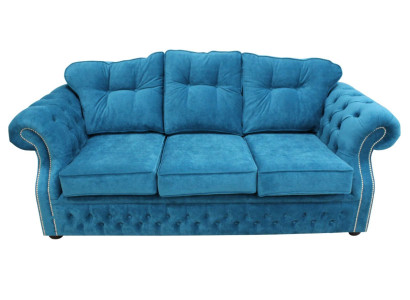 Sininen Chesterfield-kangasverhoiltu kolmen hengen sohva olohuoneen sohva design
