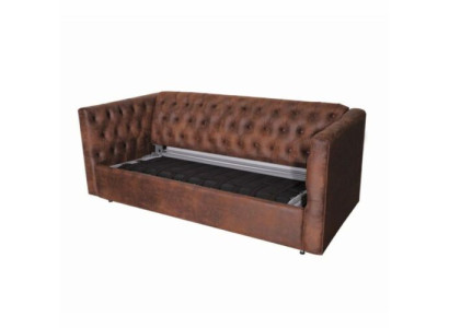 Amerikkalainen tyylinen Chesterfield-sohva nahkaverhoilu ruskea kolmen istuttava
