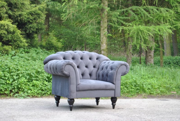 Kangas Chesterfield Sohva Verhoitettu istuin Nojatuoli tekstiili Moderni nojatuolin sininen 1 istuin