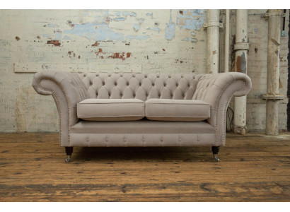 Chesterfield-sohva 2-istuttava verhoiltu suunnittelija sohvat beige sametti