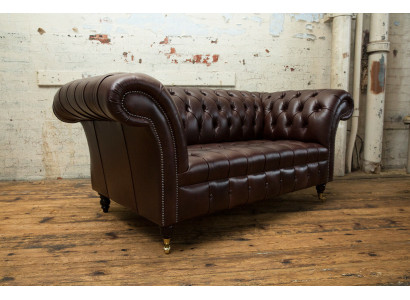 Klassinen verhoiltu huonekalut Chesterfield Brown Sohva tekstiilin nahkakangas -sohva istuin
