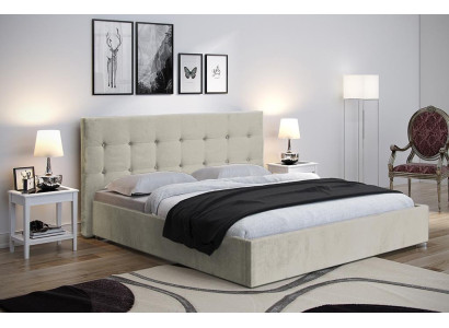 Beige 160x200 sänky makuuhuoneen huonekalut tekstiili nahka hotelli luksus patja iso uutuus