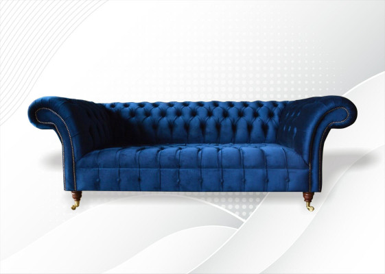 Chesterfield 3-istuttava sininen design-tyylinen sohva pehmustettu samettikangas tekstiili luxus