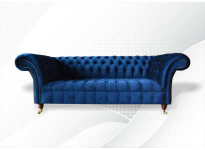 Chesterfield 3-istuttava sininen design-tyylinen sohva pehmustettu samettikangas tekstiili luxus