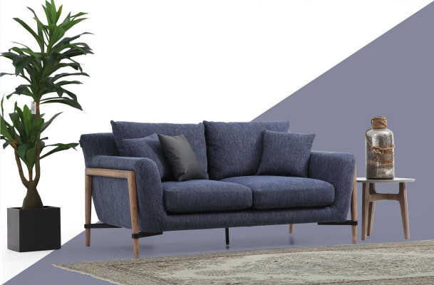 Kaksi Seater -sohva 2 istuvaa kangassohjaa moderni muotoilu olohuone sininen