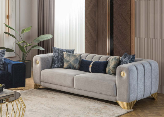 Olohuoneen 3-paikkainen sova harmaa pehmuste design puu tekstiili uusi moderni