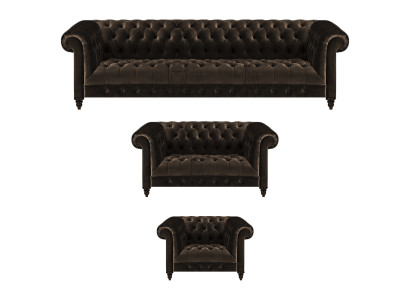 Chesterfield-patjat Sarja Design Ruskeat Sohvat Lepotuolit 3-osainen