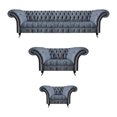 Vaaleanharmaa Chesterfield -sohva suunnittelija Garnitur olohuoneen sohva 3TLG