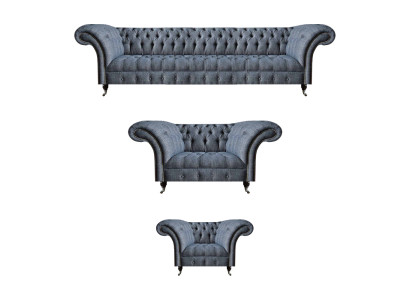 Vaaleanharmaa Chesterfield -sohva suunnittelija Garnitur olohuoneen sohva 3TLG