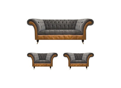 Vaaleanharmaa Chesterfield Lehn -juhlan suunnittelija 3-paikkainen sohvaverhoilut huonekalut