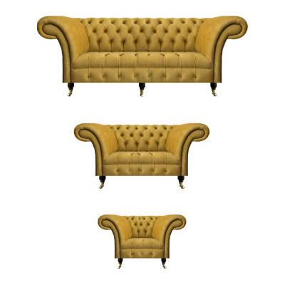 Noble Yellow Chesterfield asetti verhoilun huonekalut Textile -sohvat 3TLG -sarja