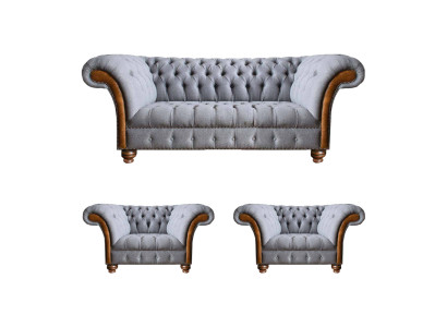 Vaaleanharmaa chesterfield ylellinen koriste olohuone 3-paikkainen sohva nojatuoli