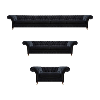 Chesterfield Black Textile Set Four -Sohja Sohva Kaksiväristä nojatuolia