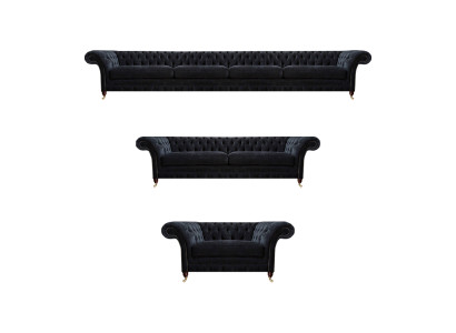 Chesterfield Black Textile Set Four -Sohja Sohva Kaksiväristä nojatuolia