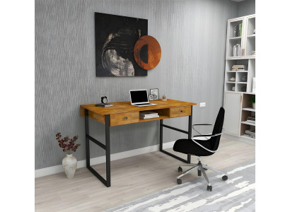 Brauner Holztisch 2x Schubladen Designer Büromöbel Luxus Schreibtisch